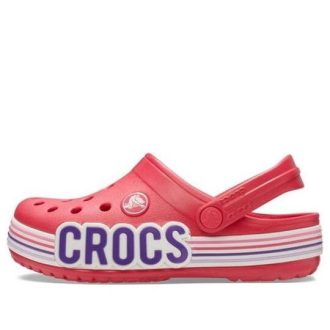 Crocs (GS) クロックバンド ロゴ ストライプ クロッグ “レッド ホワイト” 206345-611