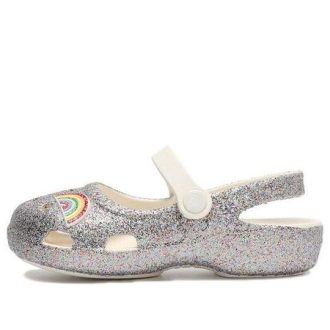 Crocs (PS) アウトドア フラットヒール シャイニースポーツ シルバーサンダル 206370-93R Crocs (PS) アウトドア フラットヒール シャイニースポーツ シルバーサンダル 206370-93R