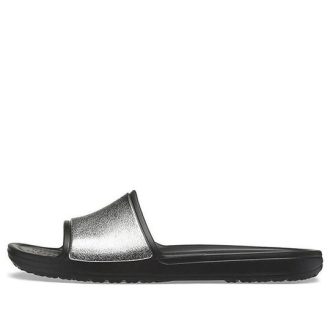 Crocs (WMNS) スローン シャイン ロー スライド フラット カジュアル ブラック シルバー スリッパ “ブラック シルバー” 206921-001