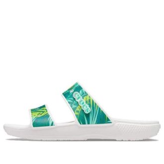 Crocs (WMNS) クラシック トロピカル アウトドア フラットヒール スポーツスリッパ ホワイト グリーン 207183-94S