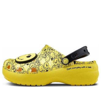 Crocs (WMNS) X Smiley クラシック クロッグ 厚底 スマイリーフェイス クラウドサンダル イエロー ブラック 207233-90H Crocs (WMNS) X Smiley クラシック クロッグ 厚底 スマイリーフェイス クラウドサンダル イエロー ブラック 207233-90H